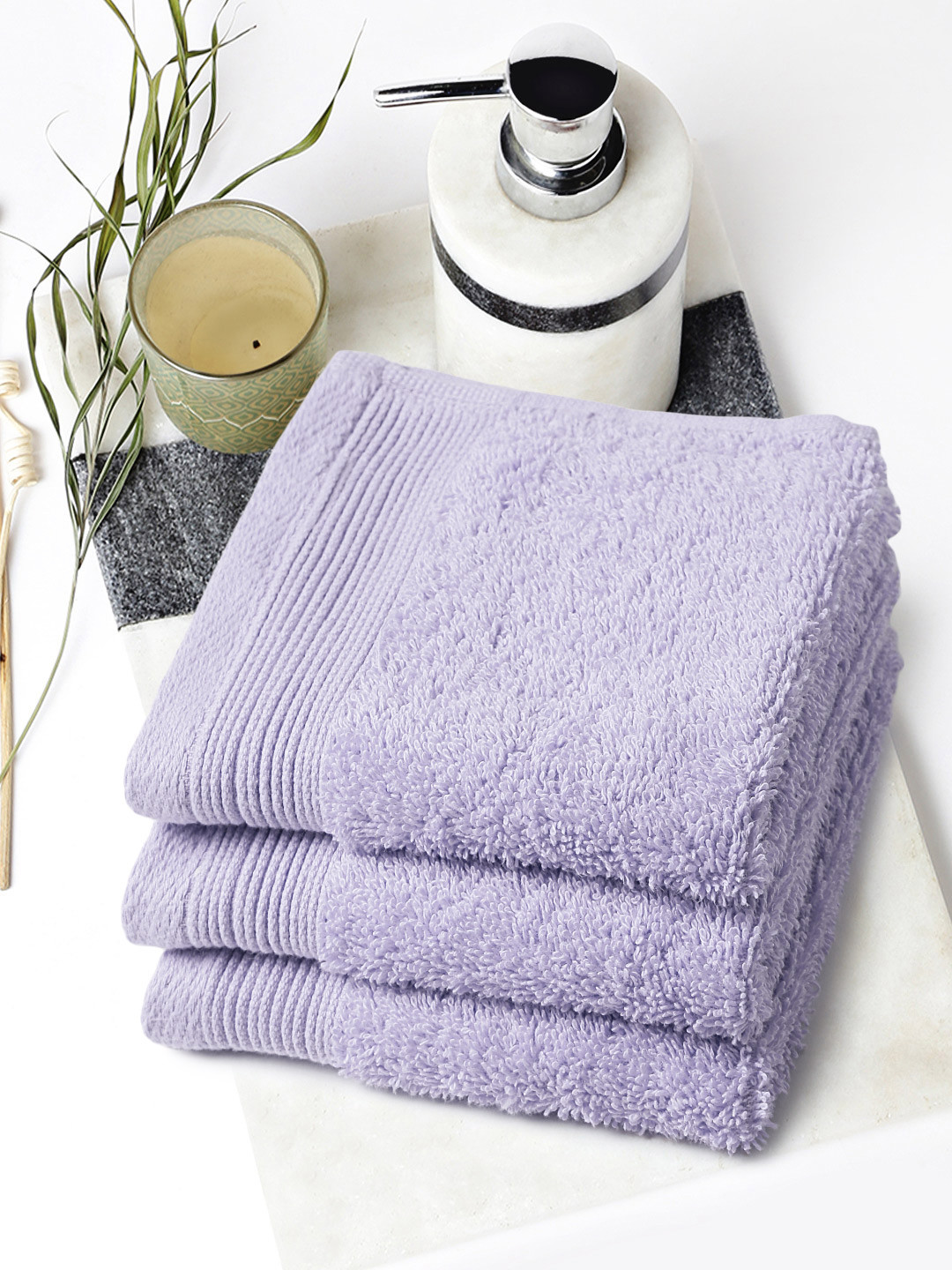 Buy BOMBAY DYEING Set Of 3 Lavender Egyptian Cotton 600 GSM Face Towels