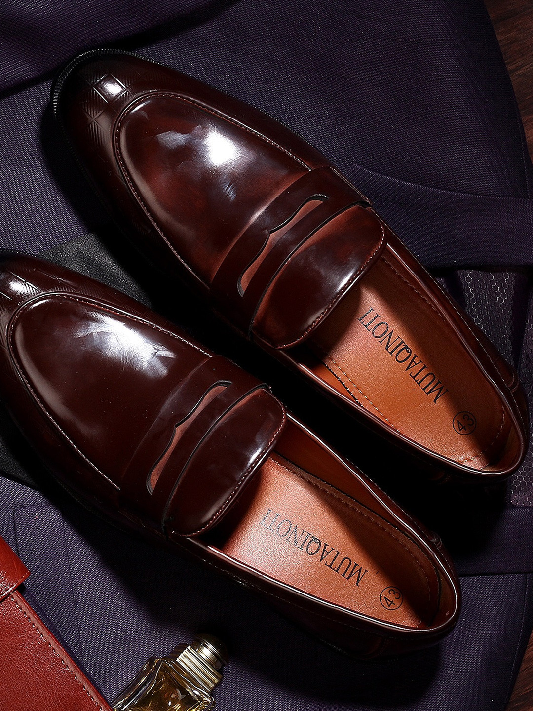 Buy MUTAQINOTI Men Red Patent Leather Loafers Formal Shoes for Men