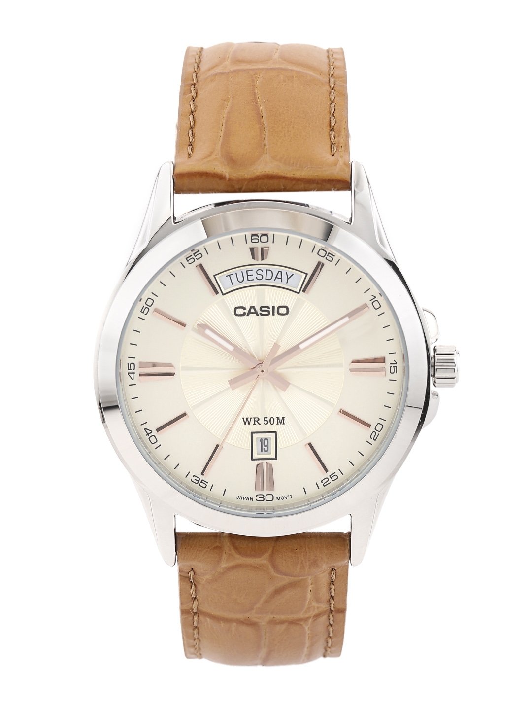 casio digital leather watch in cream