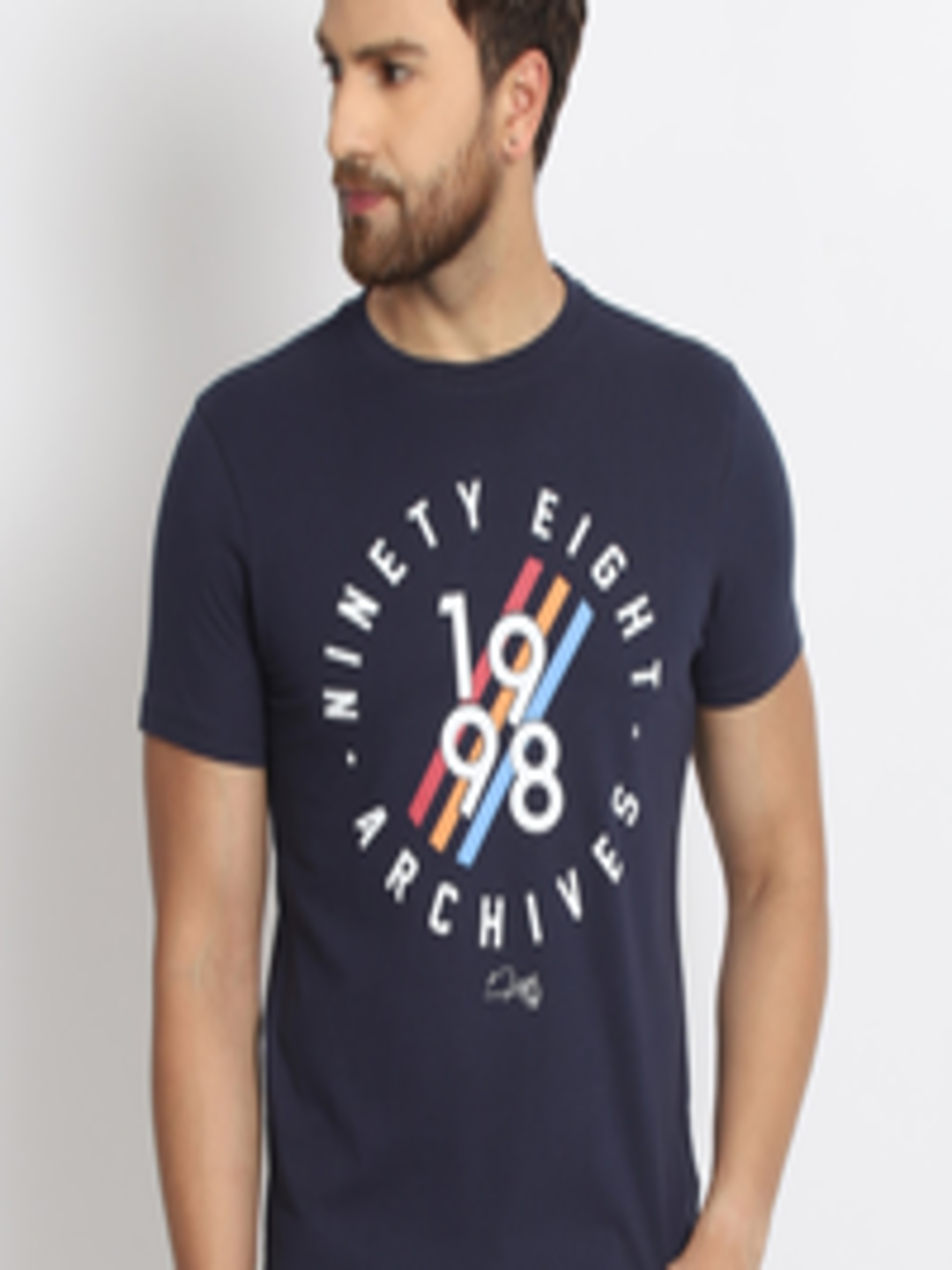 Buy 98 Degree North Men Navy Blue Typography Printed T Shirt - Tshirts ...