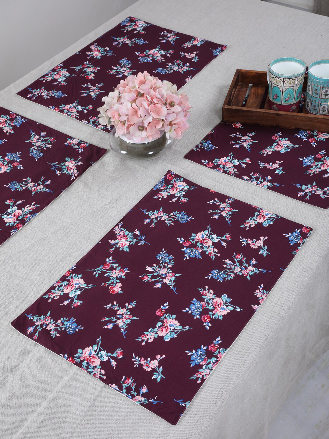 Buy My Gift Booth Maroon Pack Of 6 Floral Table Placemats Table