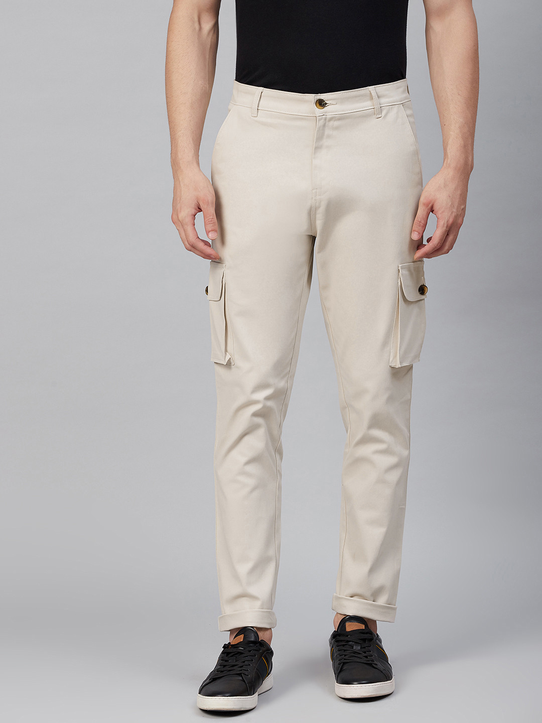 Buy Hubberholme Men Cream Coloured Slim Fit Cargos Trousers Trousers for Men 15008058 Myntra