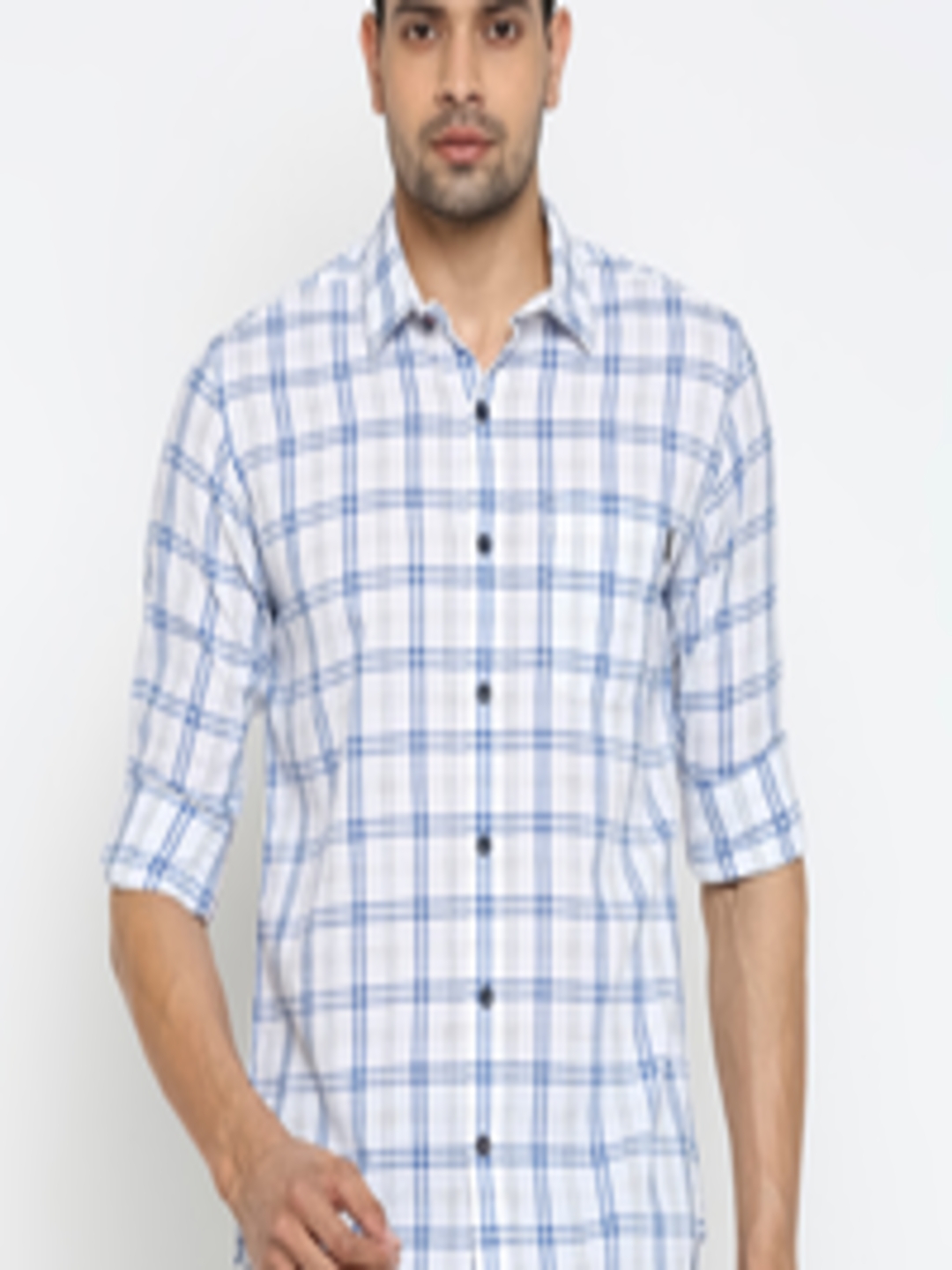 Buy Mufti Men White Slim Fit Checked Casual Shirt - Shirts for Men ...