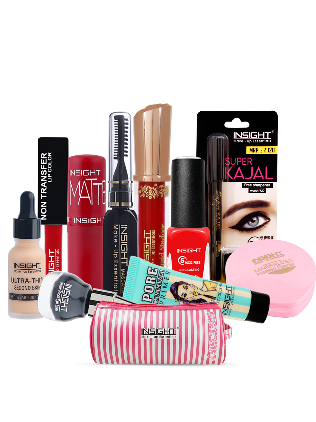 Buy INSIGHT Cosmetics Combo Of Primer Fixer Loose Poder And Eyeliner