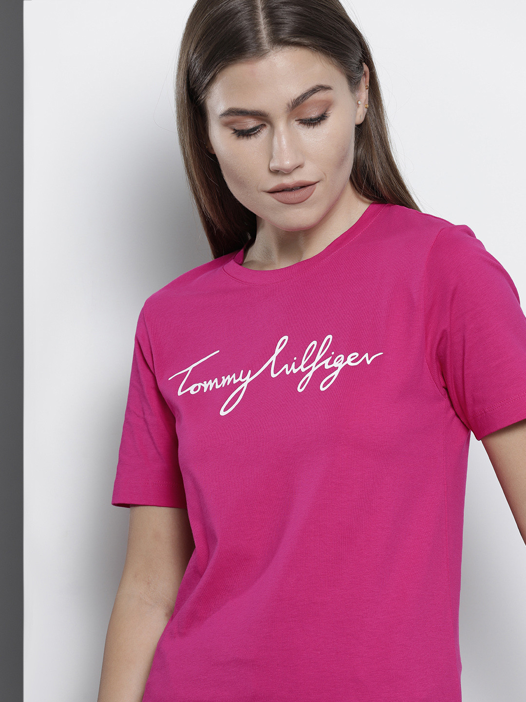 Buy Tommy Hilfiger Women Pink Brand Logo Printed Organic Cotton Slim