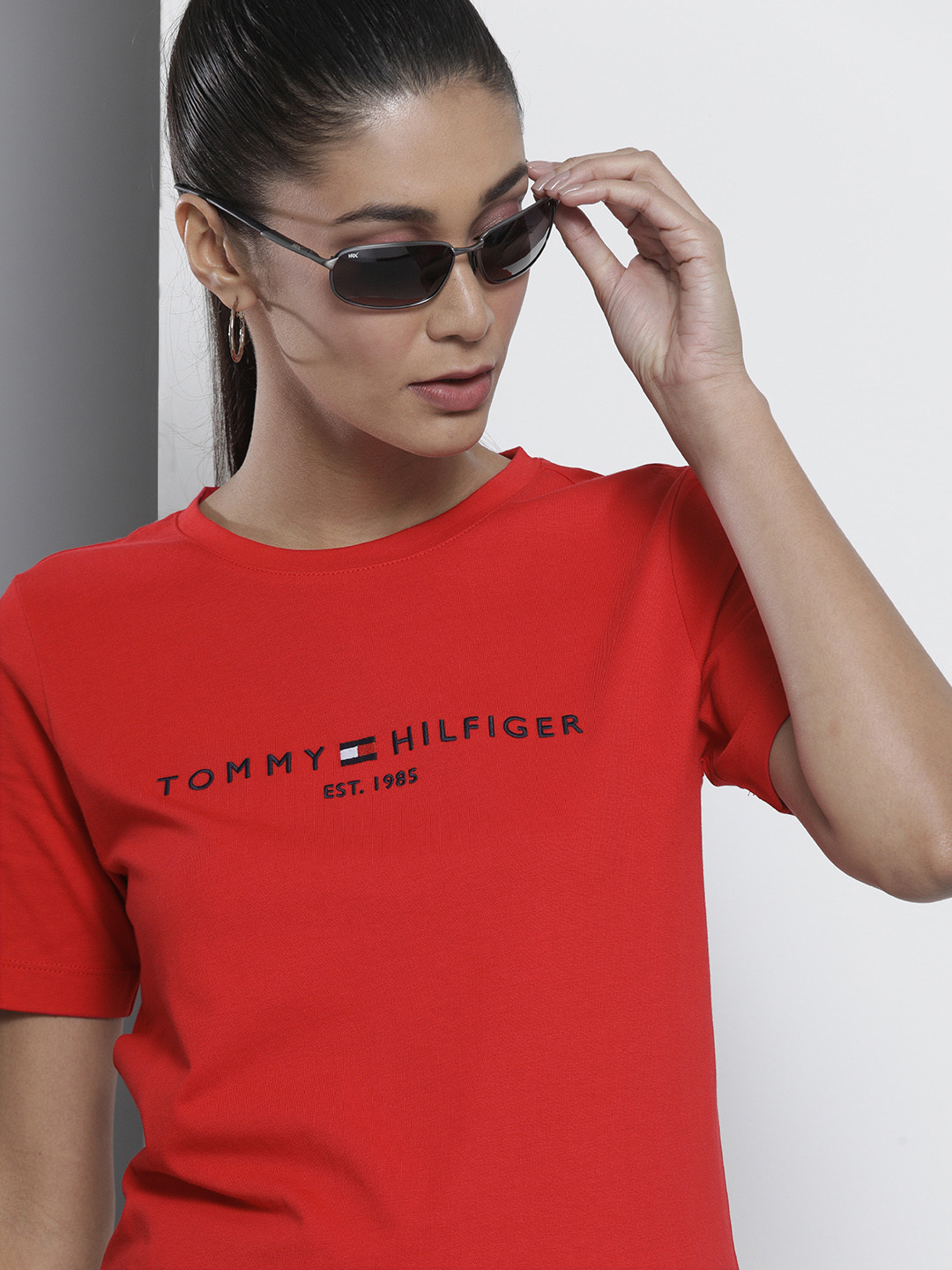 Buy Tommy Hilfiger Women Red Organic Cotton Slim Fit Organic Cotton T