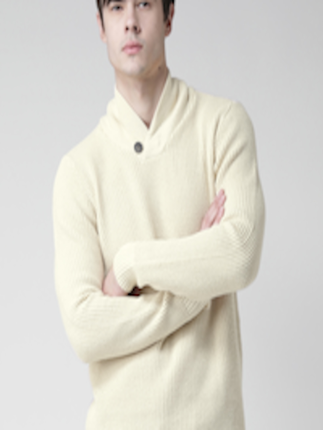 Buy BLEND Men Cream Coloured Patterned Slim Fit Sweater - Sweaters for