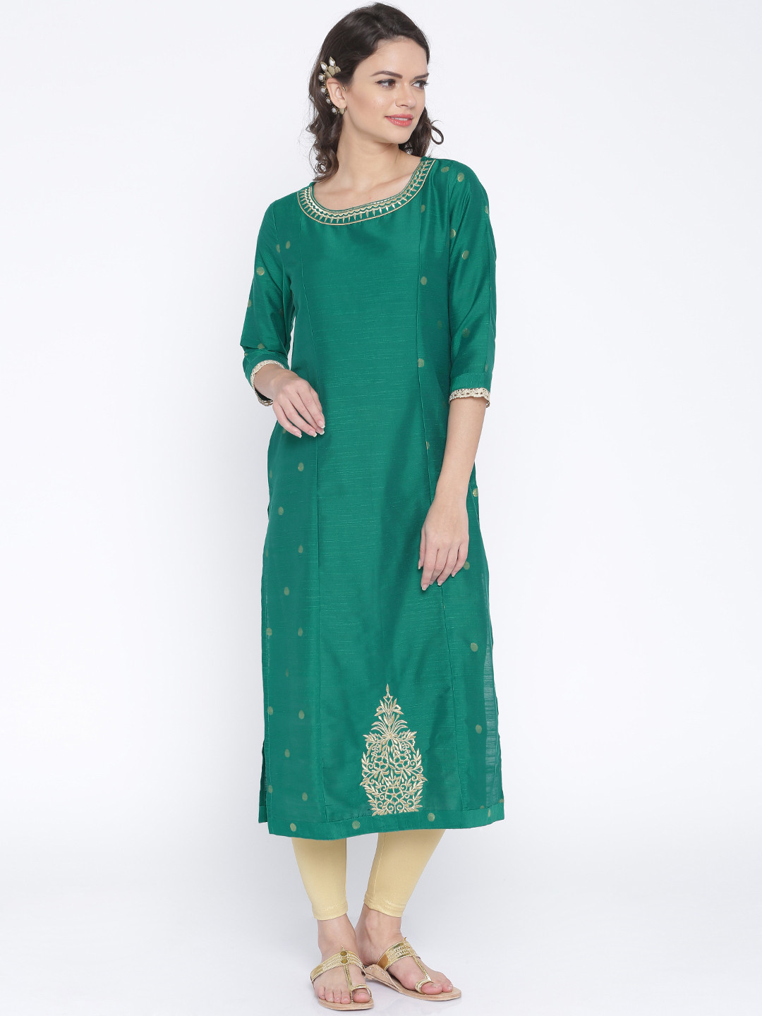 Buy Anouk Women Green Embroidered Straight Kurta Kurtas for Women