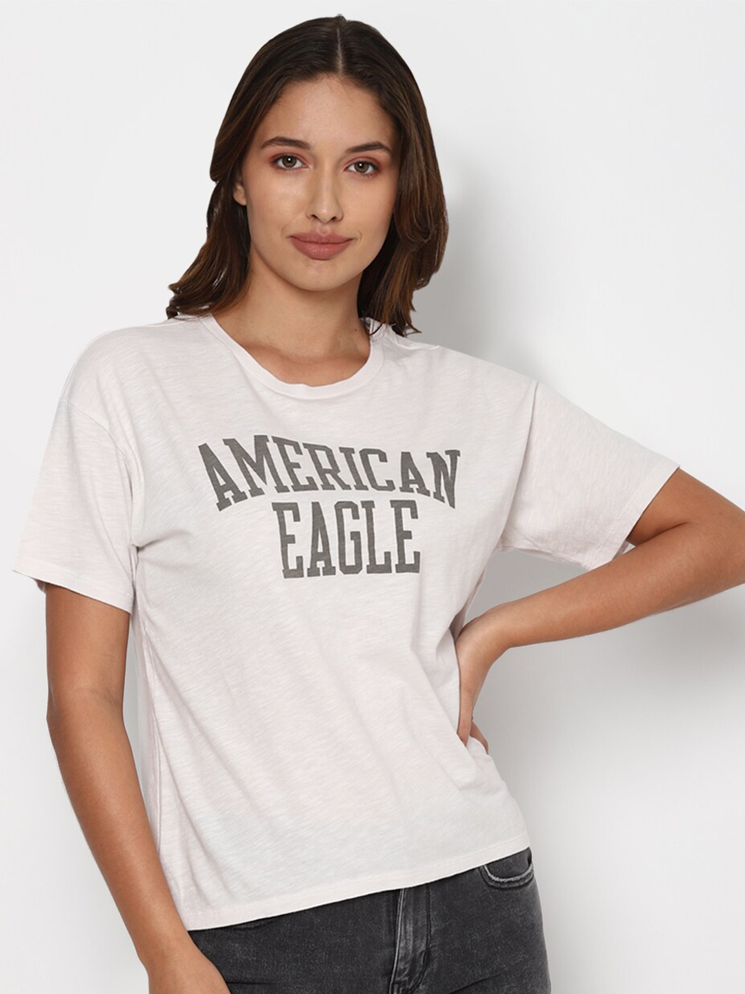 Buy AMERICAN EAGLE OUTFITTERS Women Off White Typography Printed T ...