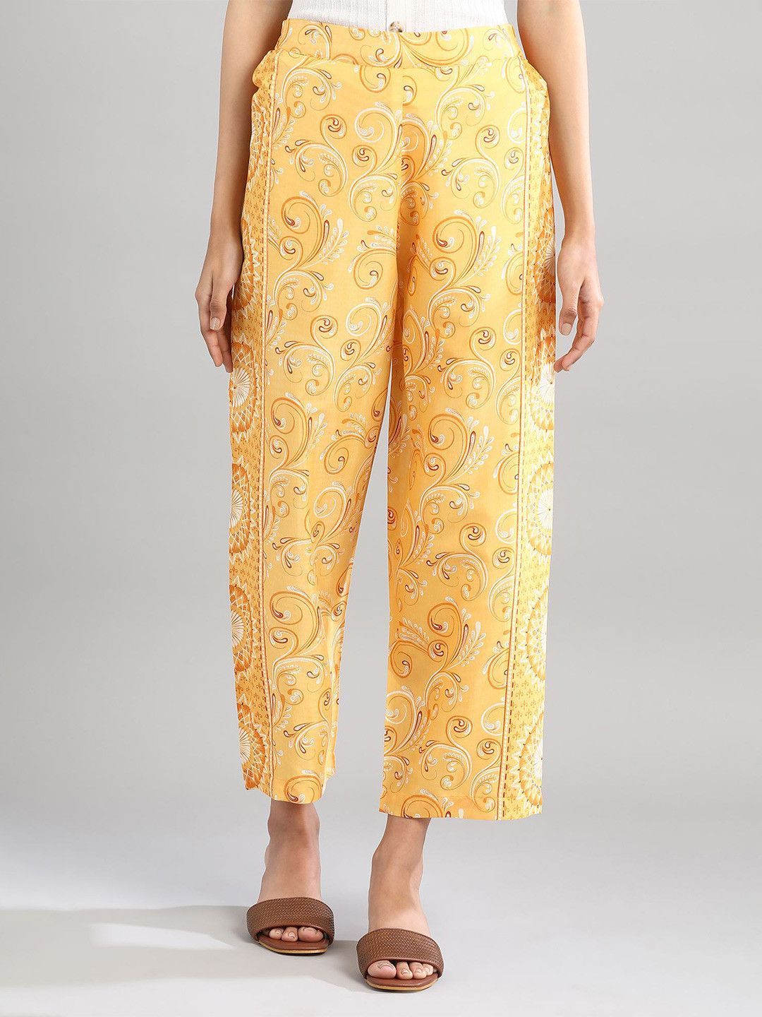 Yellow & White Geometric Printed Pallazo main image 0