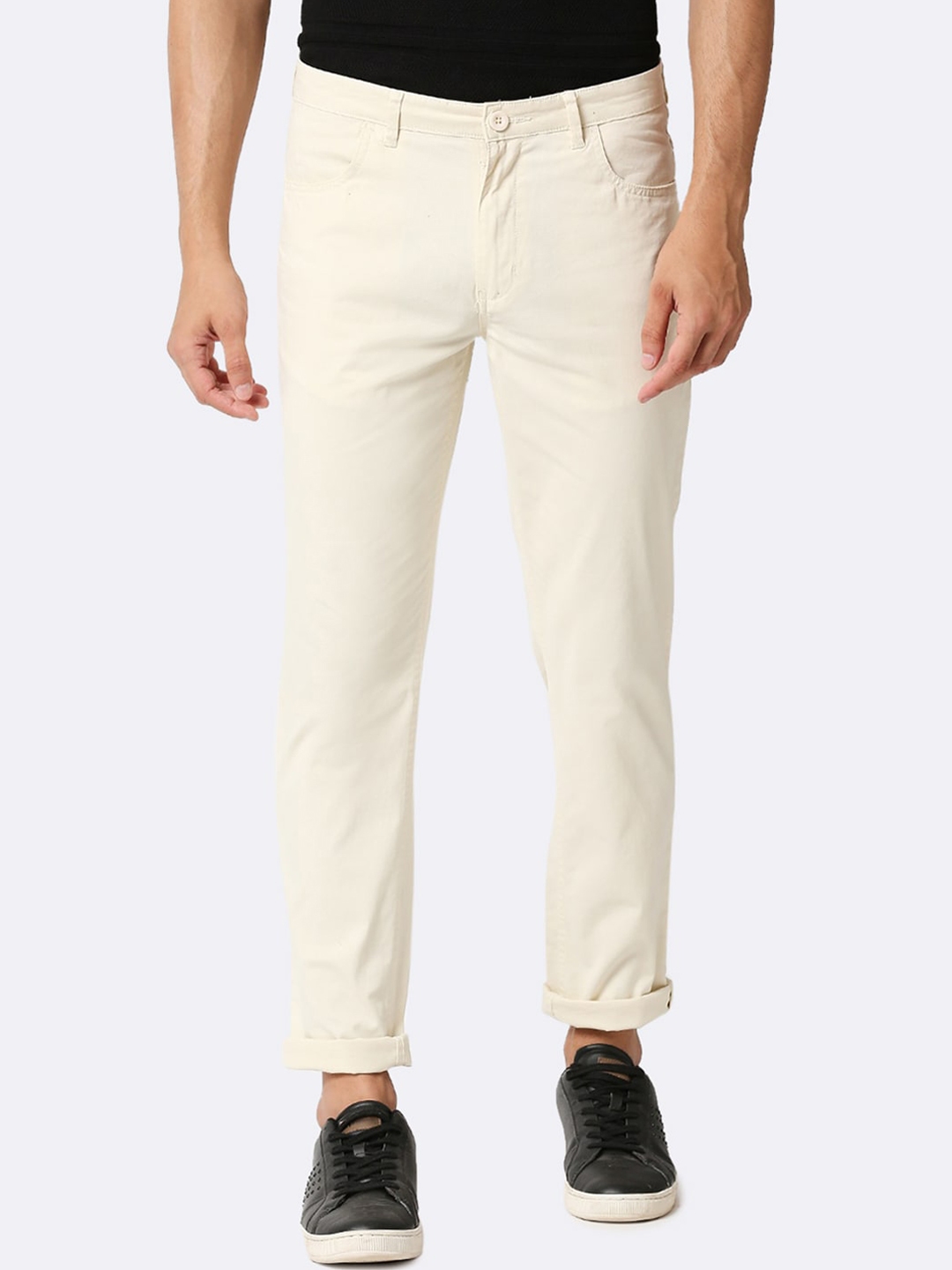 Buy Bewakoof Men Cream Coloured Slim Fit Trousers - Trousers for Men ...