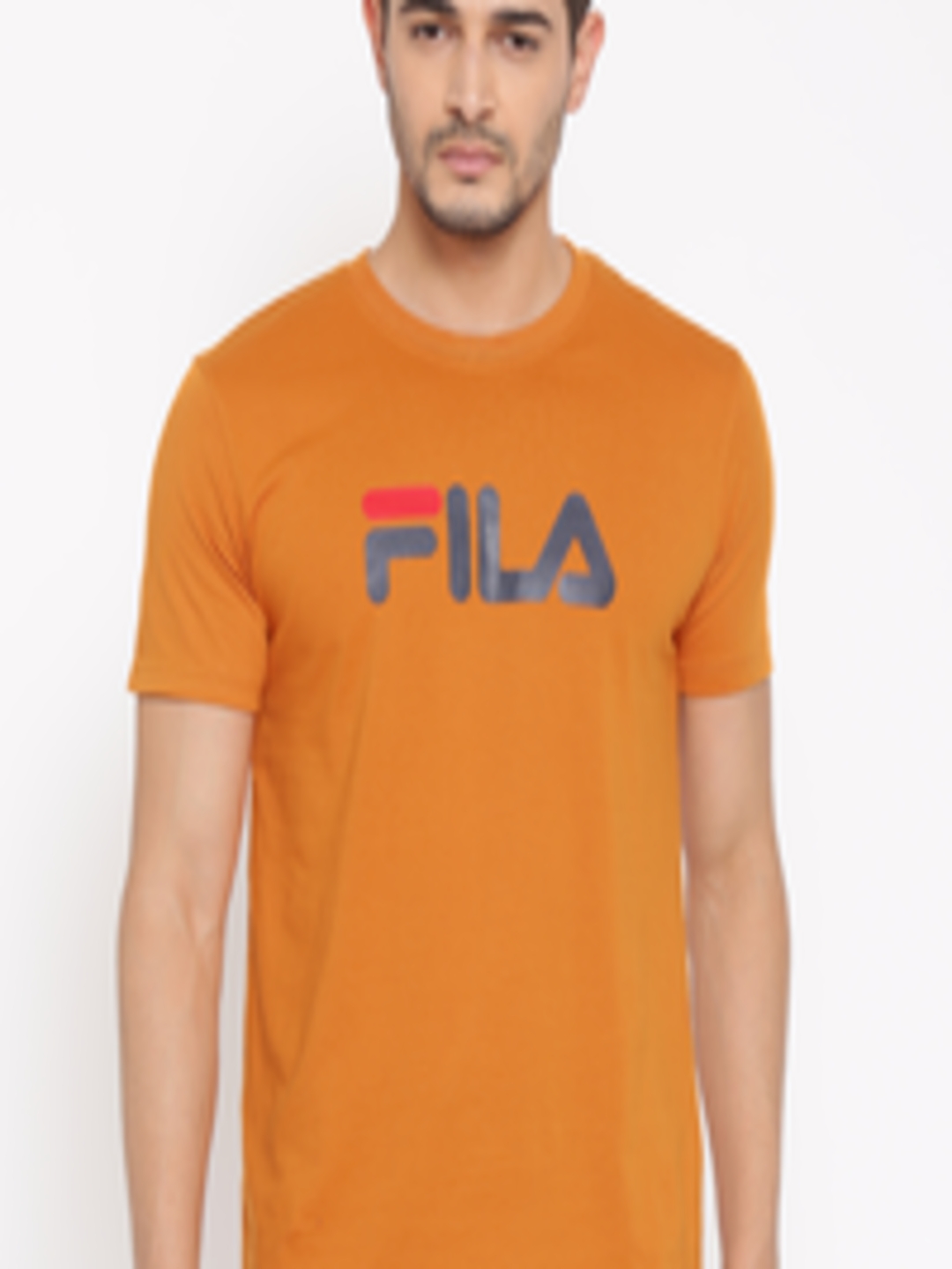 Buy FILA Men Orange Eagle Printed Round Neck Pure Cotton T Shirt ...