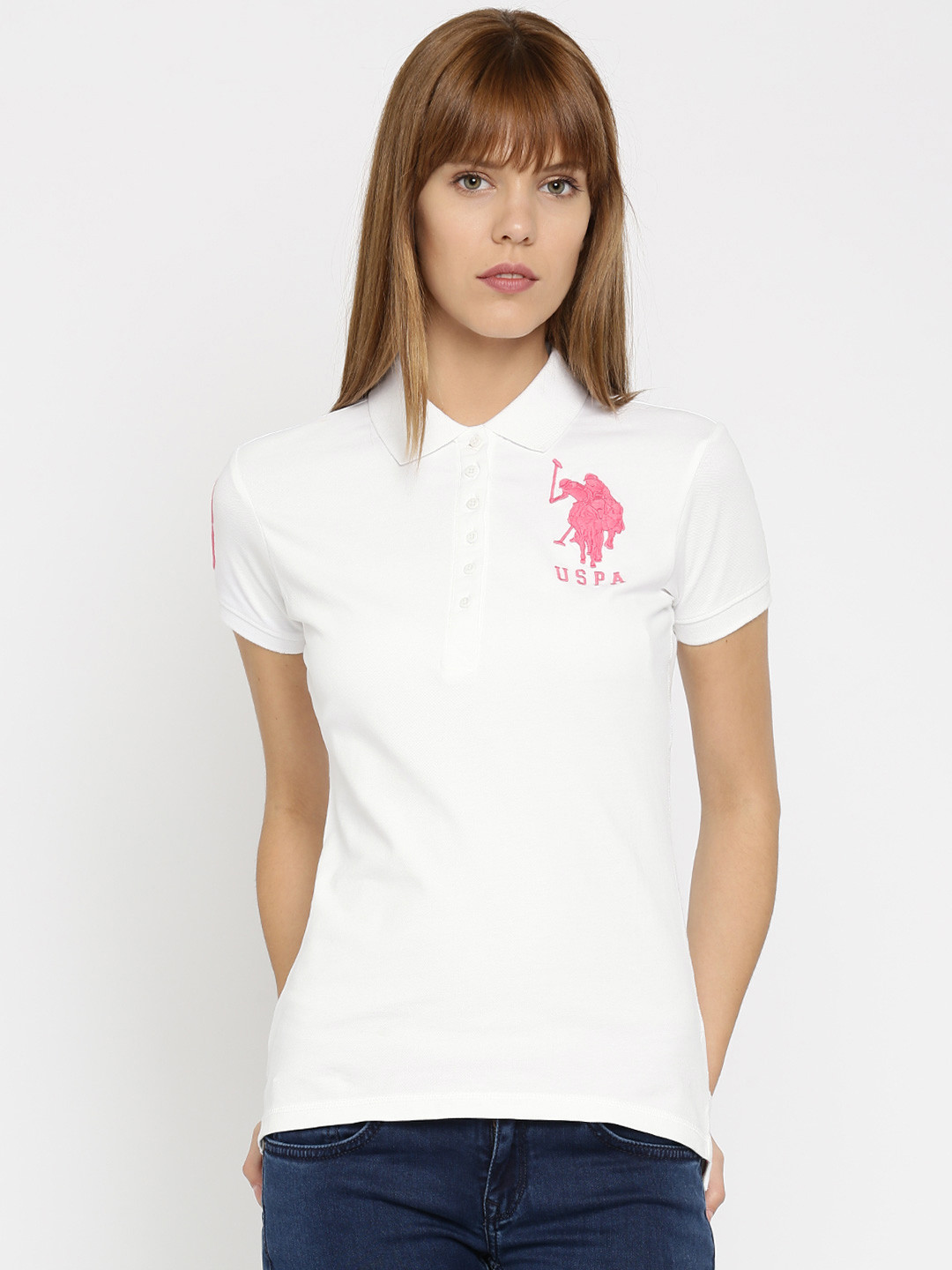 Buy U.S. Polo Assn. Women White Solid Polo T Shirt Tshirts for Women