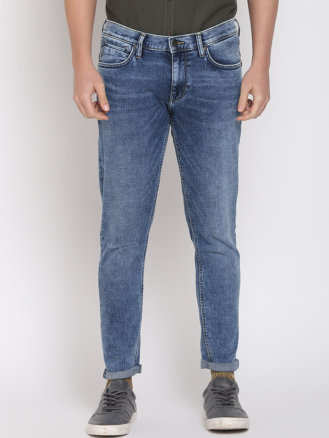 lee skinny men's blue jeans