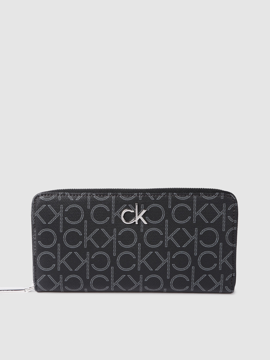 Buy Calvin Klein Women Black Typography Printed Monogram Zip Around Wallet Wallets for Women