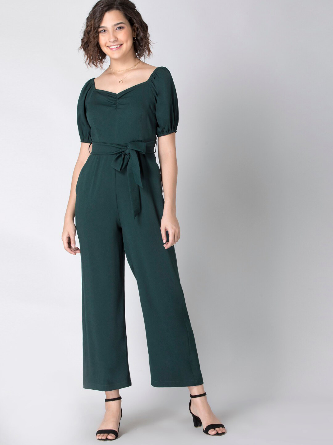 Buy FabAlley Women Teal Jumpsuit With Belt Jumpsuit for Women