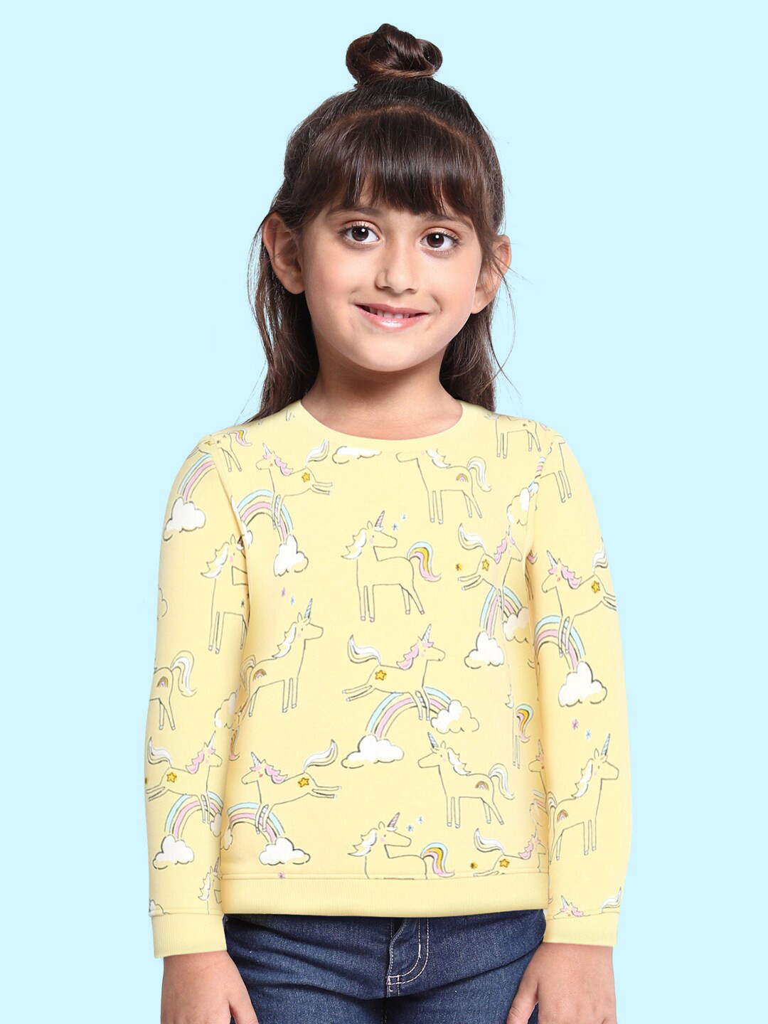 Buy Marks & Spencer Girls Yellow Unicorn Printed Sustainable Sweatshirt