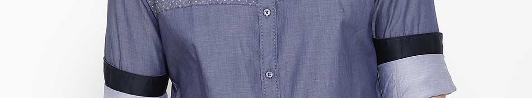 Buy F Factor By Pantaloons Men Blue Slim Printed Chambray Shirt ...