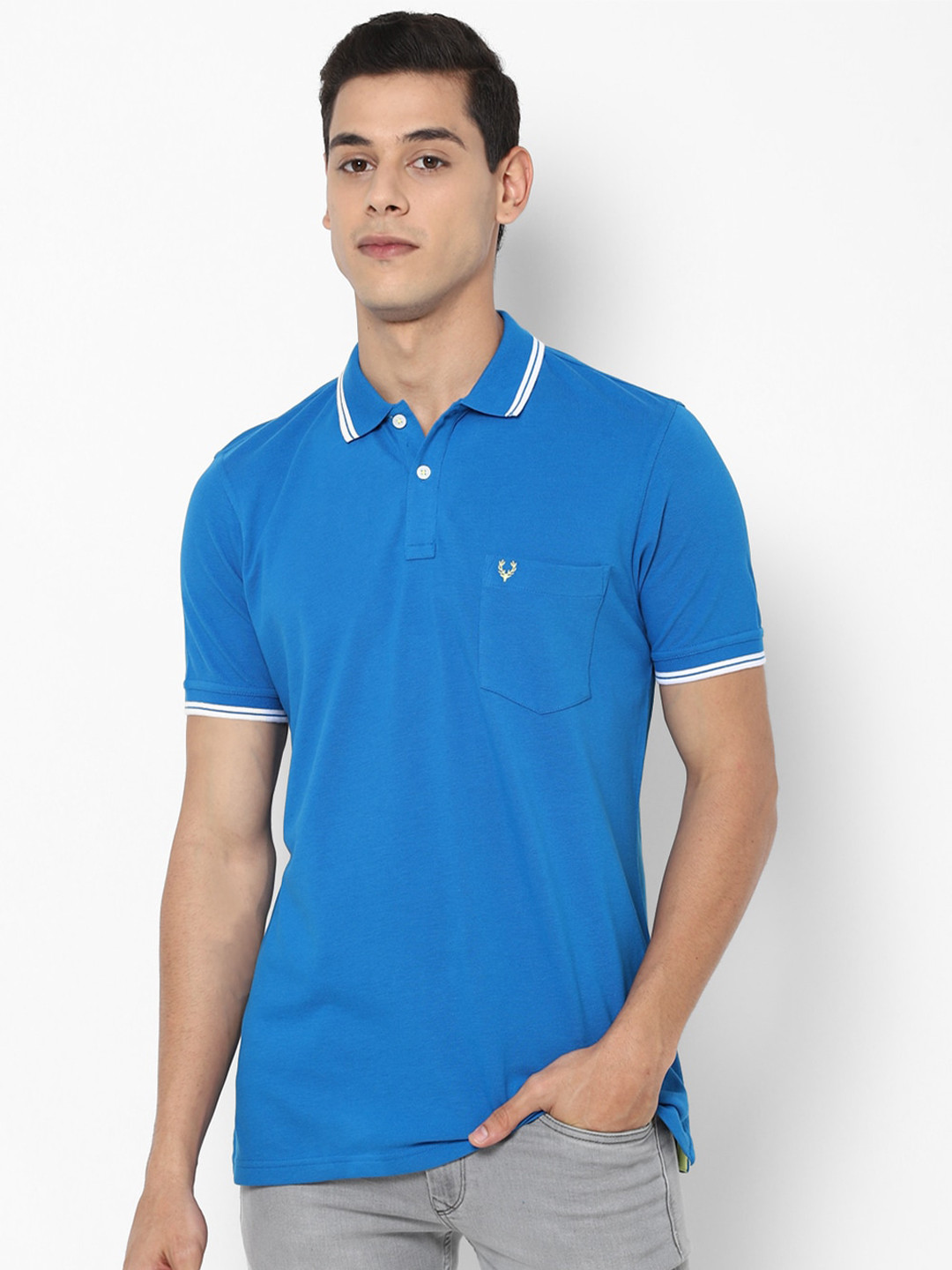 Buy Allen Solly Men Blue Polo Collar Pure Cotton T Shirt Tshirts for