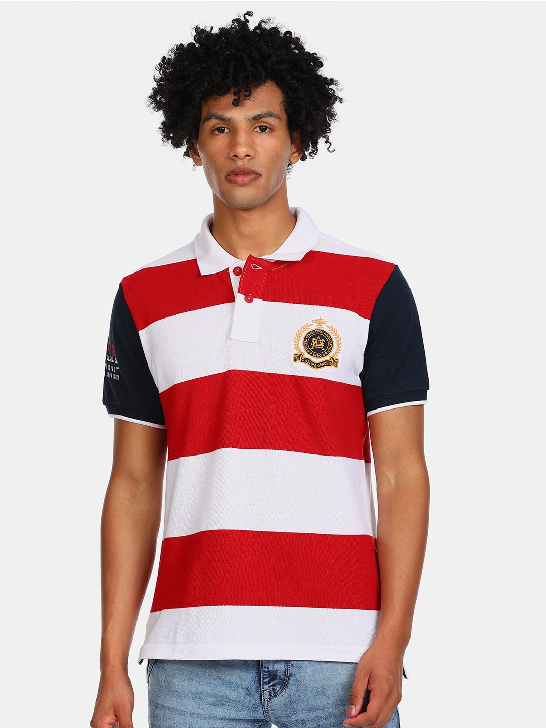 Buy U S Polo Assn Men Red Striped Polo Collar T Shirt - Tshirts for Men ...