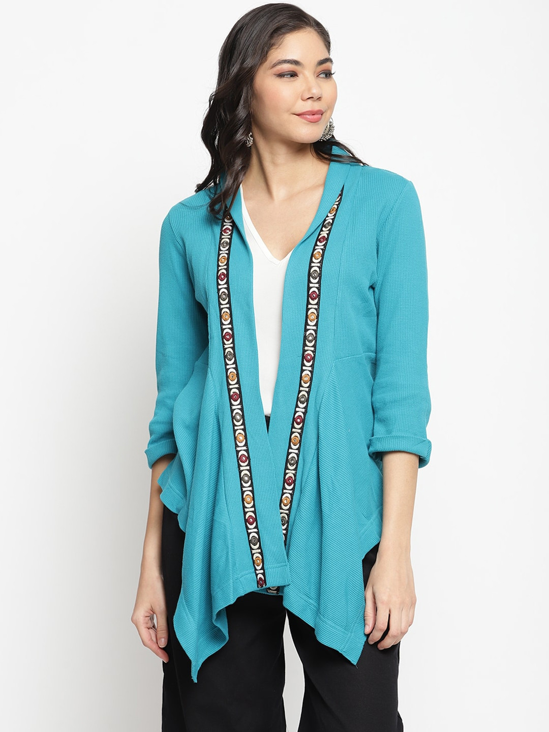Buy IMARA Women Teal Waterfall Shrug Shrug for Women 15043324 Myntra