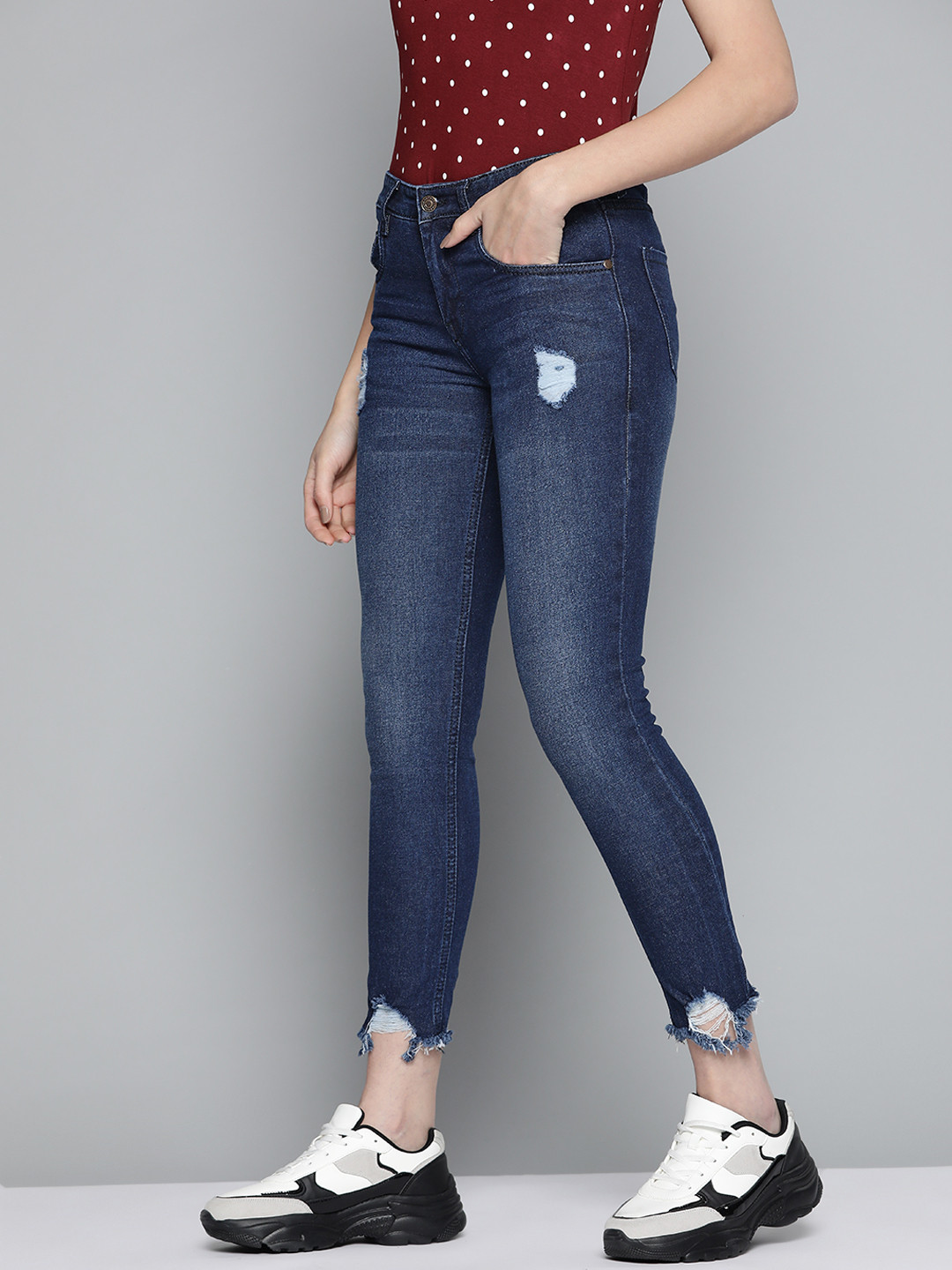Buy Harvard Women Navy Blue Skinny Fit Low Distressed Light Fade