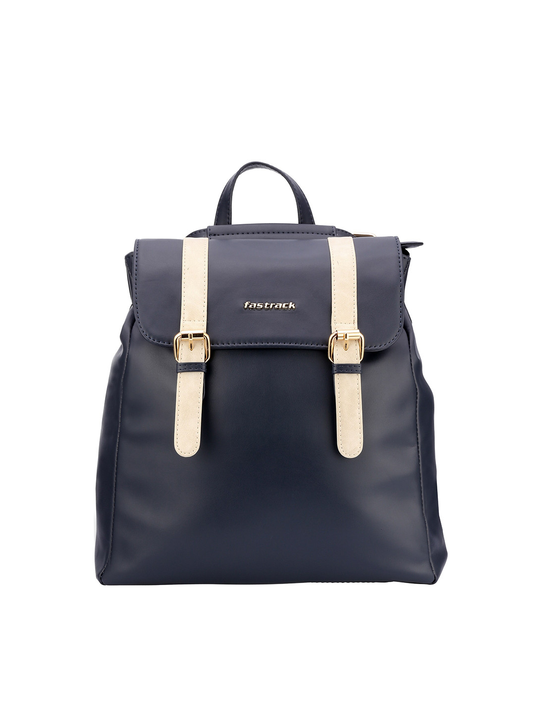 Buy Fastrack Women Navy Blue & Cream Coloured Solid Backpack