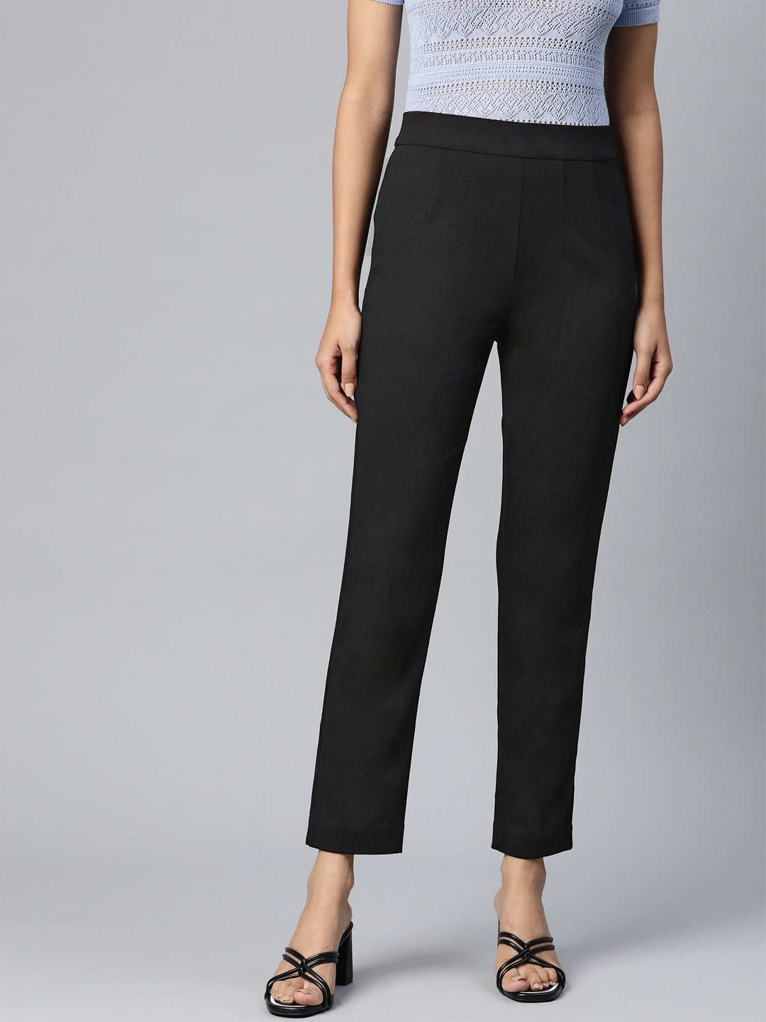 Buy Marks & Spencer Women Black Solid Slim Fit Trousers - Trousers for ...