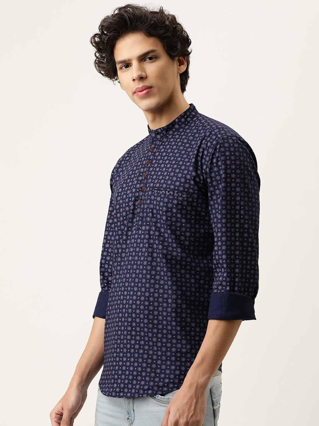 Buy IVOC Men Navy Blue Printed Slim Fit Above Knee Kurta Kurtas for Men 15050800 Myntra