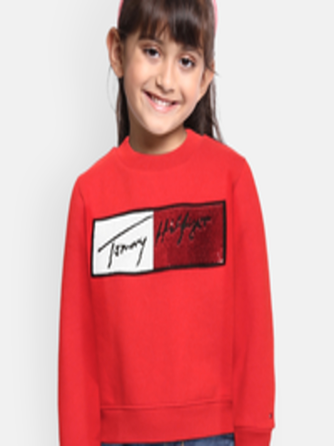 Buy Tommy Hilfiger Girls Red Embellished Sweatshirt - Sweatshirts for ...