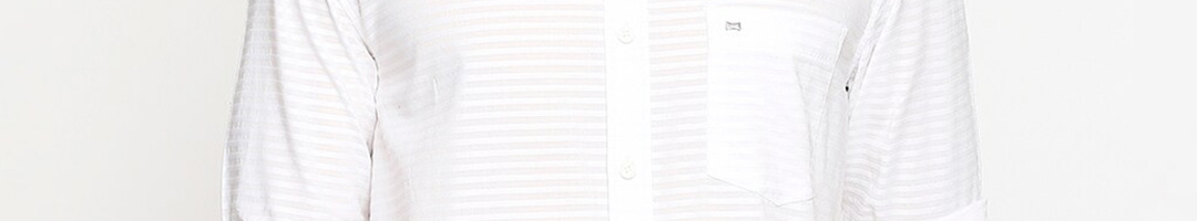 Buy Basics Men White Pure Cotton Slim Fit Horizontal Striped Casual ...