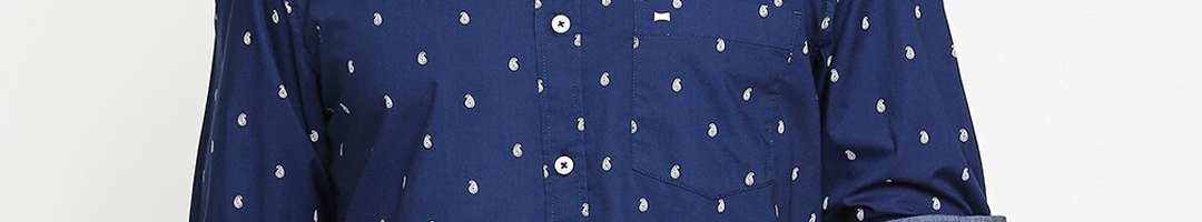 Buy Basics Men Navy Blue Slim Fit Printed Pure Cotton Casual Shirt ...