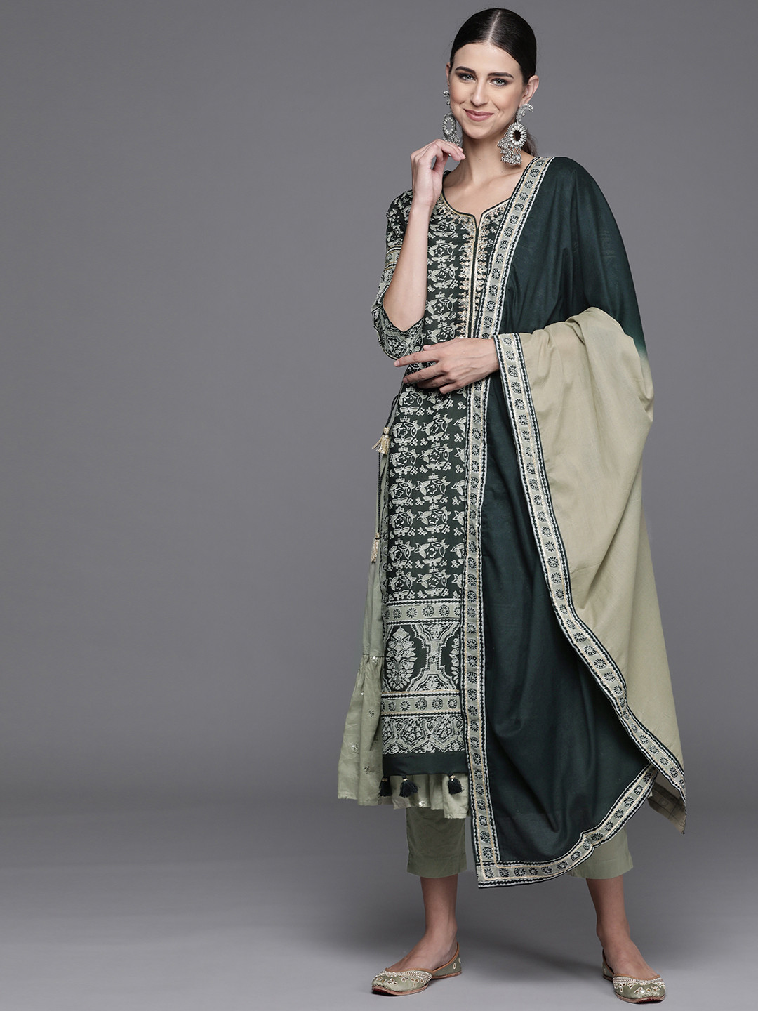 Buy Biba Women Green Floral Printed Regular Kurta With Palazzos & With