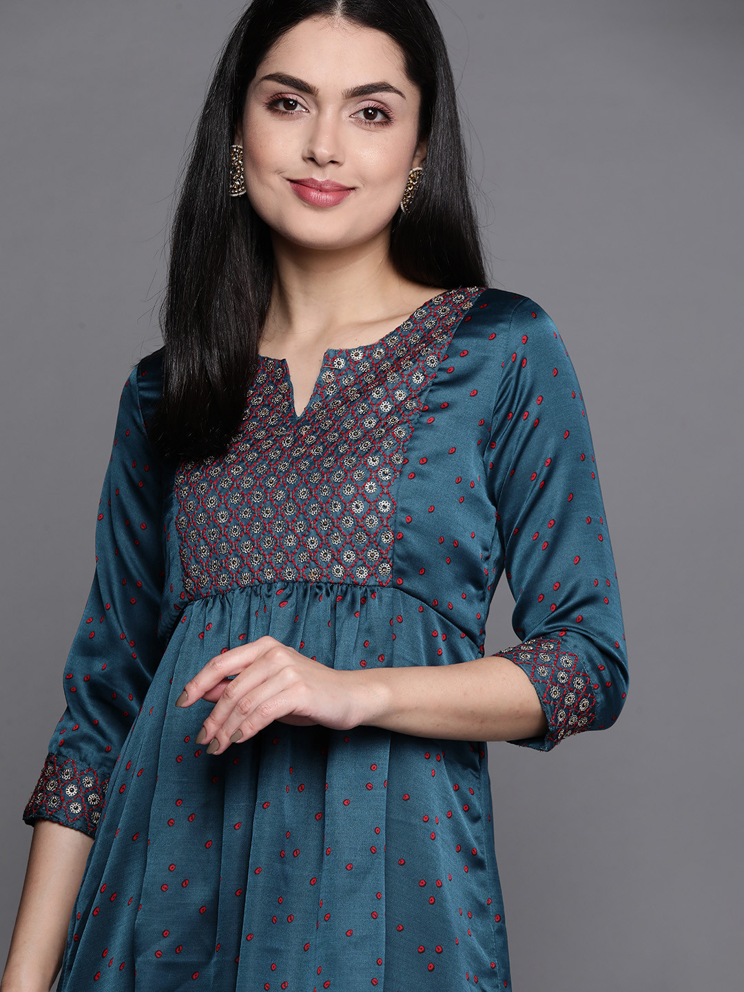 Buy Biba Women Teal Geometric Embellished Kurta Kurtas for Women