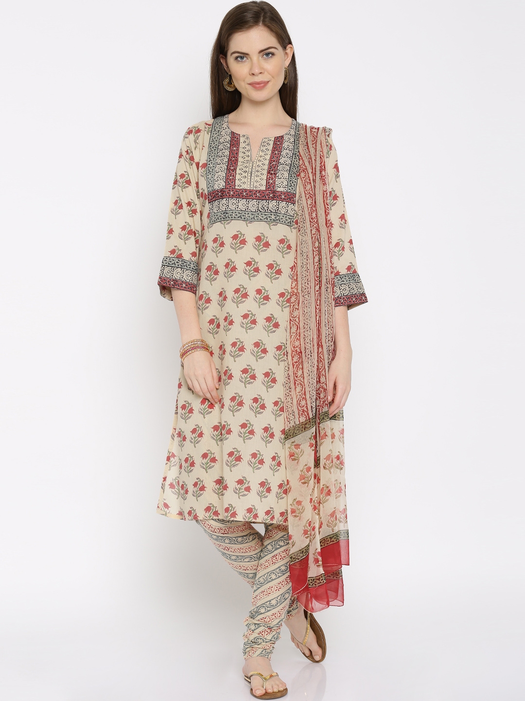 Buy Kilol Women Beige Printed Salwar Suit With Dupatta - Kurta Sets for ...