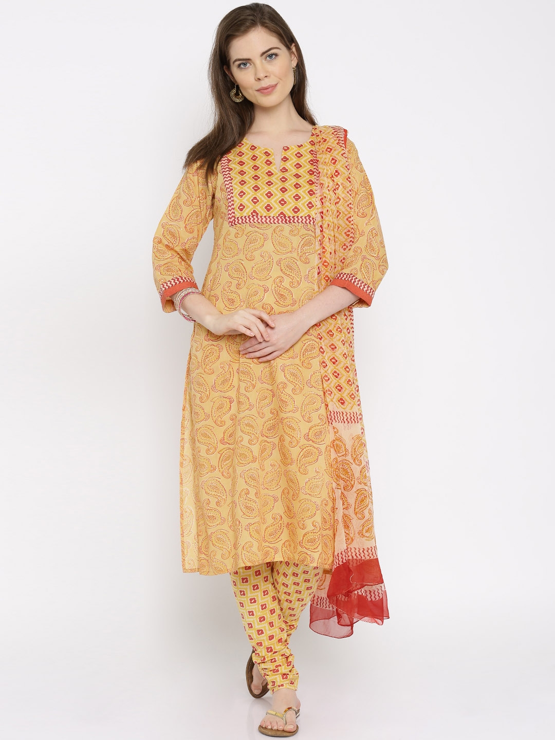 Buy Kilol Yellow Printed Churidar Kurta With Dupatta - Kurta Sets for ...