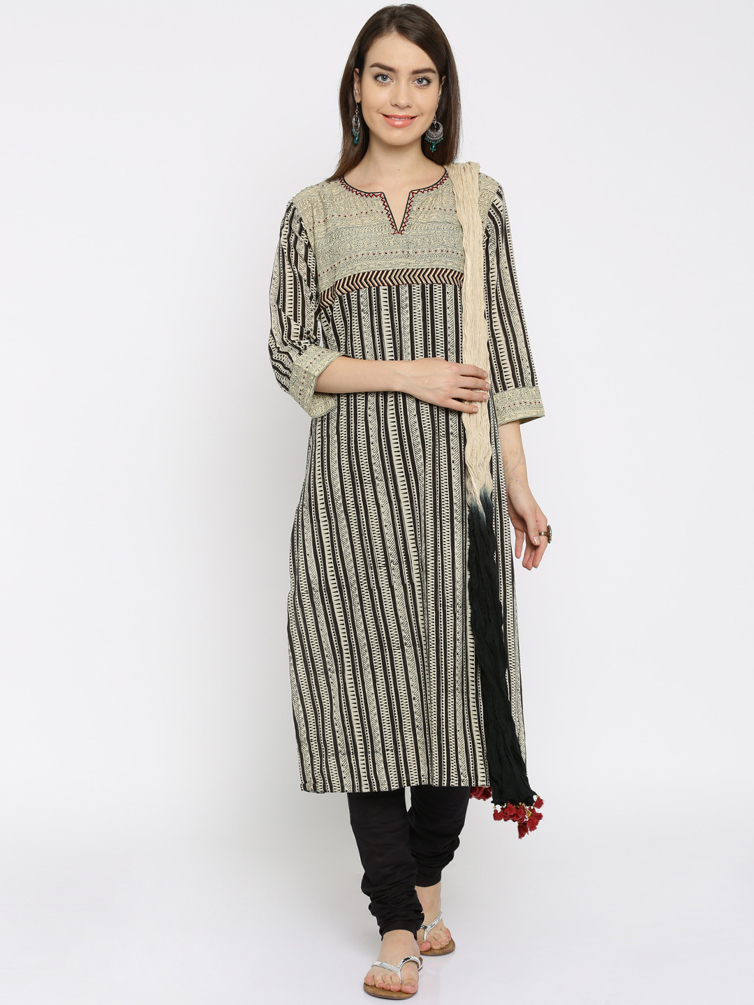 Black Printed Kurta Churidar Set