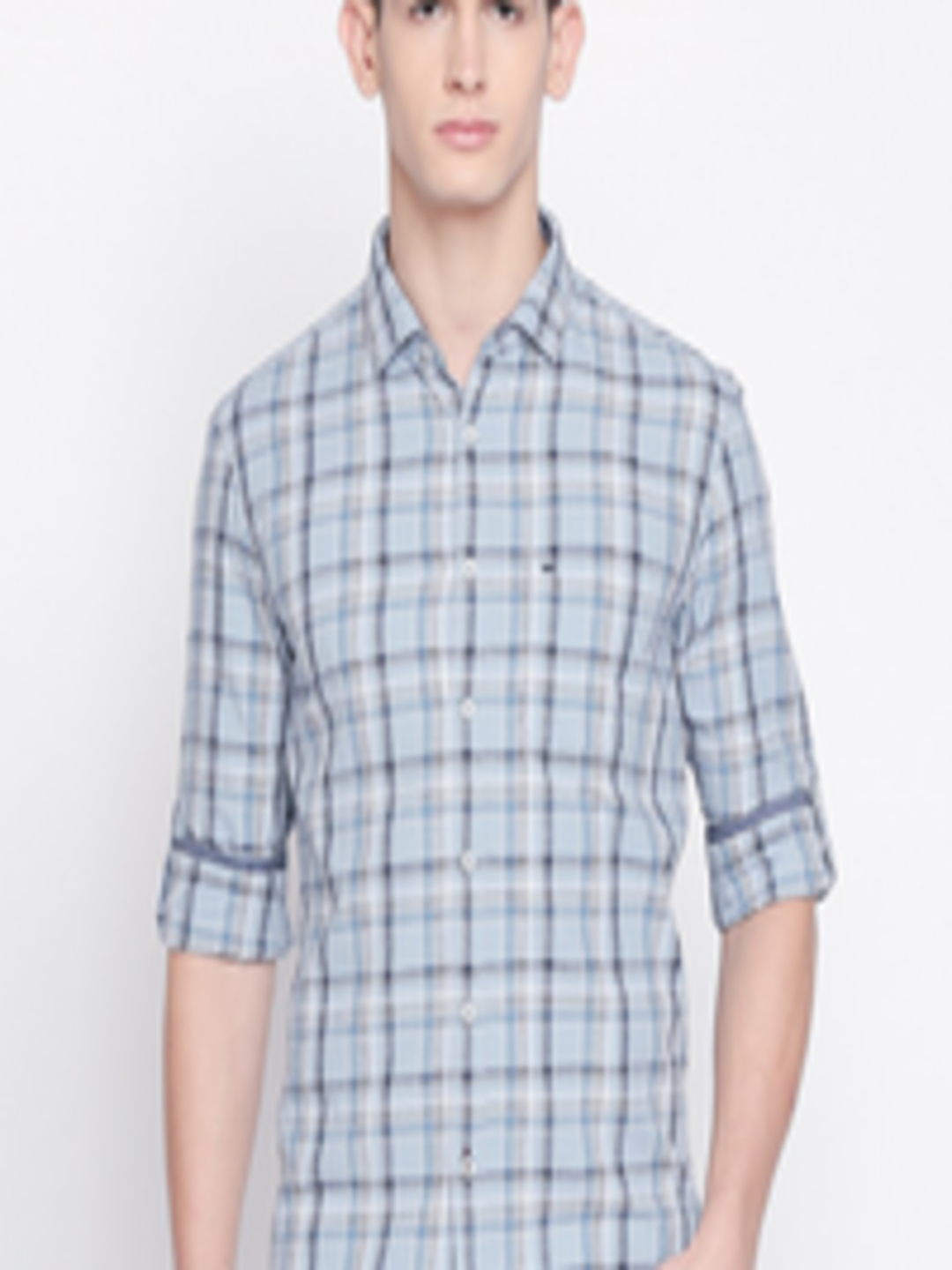 Buy Basics Men Blue Slim Fit Checked Casual Shirt - Shirts for Men ...