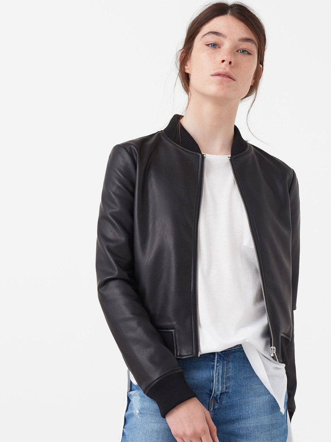 Buy MANGO Black Faux Leather Jacket Jackets for Women 1506145 Myntra
