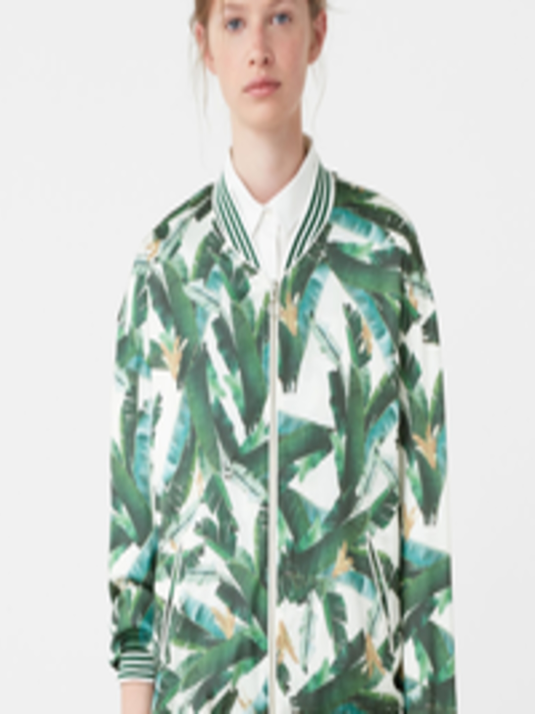 Buy MANGO Green & White Tropical Print Jacket - Jackets for Women ...