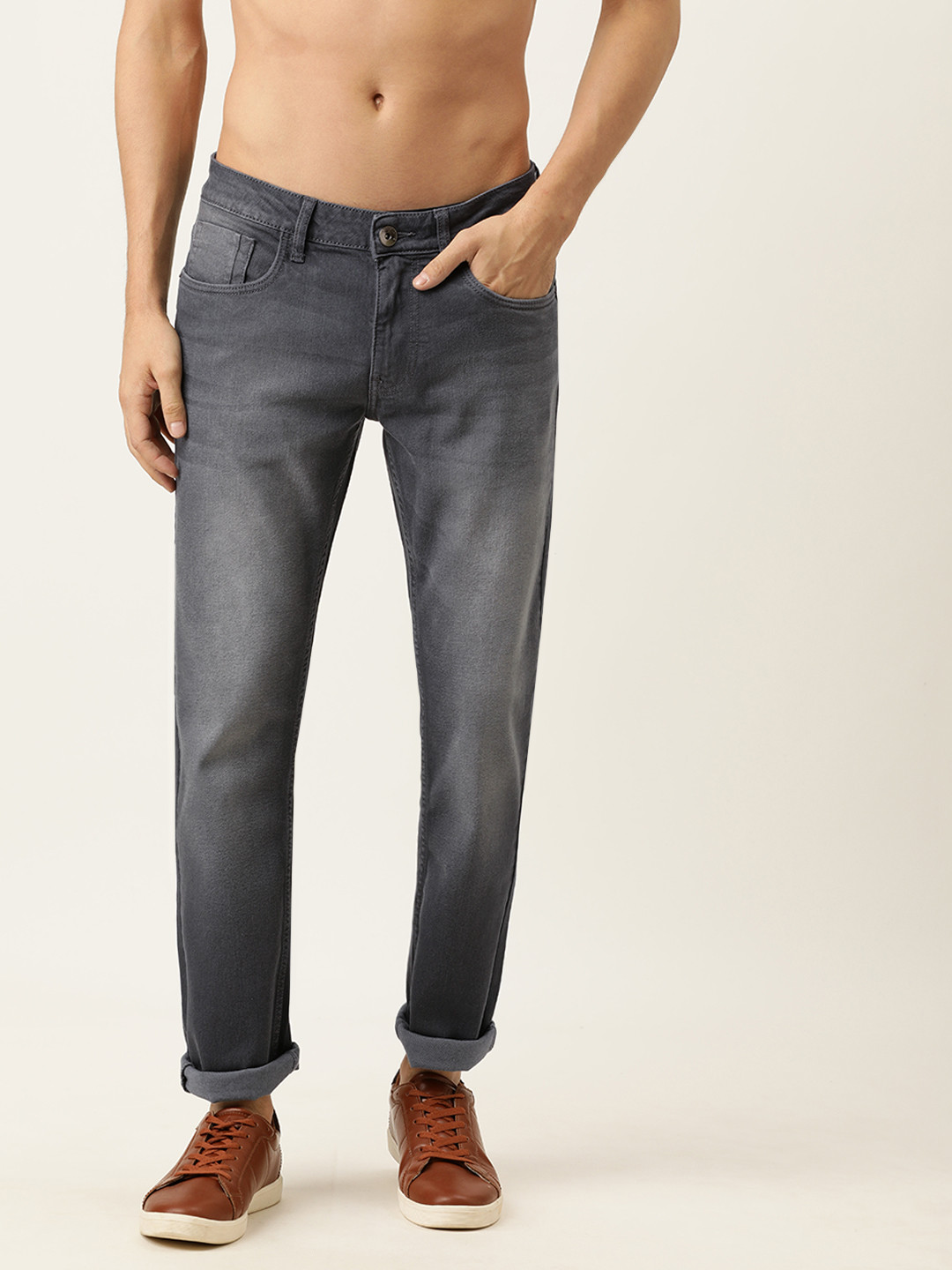 Buy Flying Machine Men Grey Micheal Slim Tapered Fit Light Fade