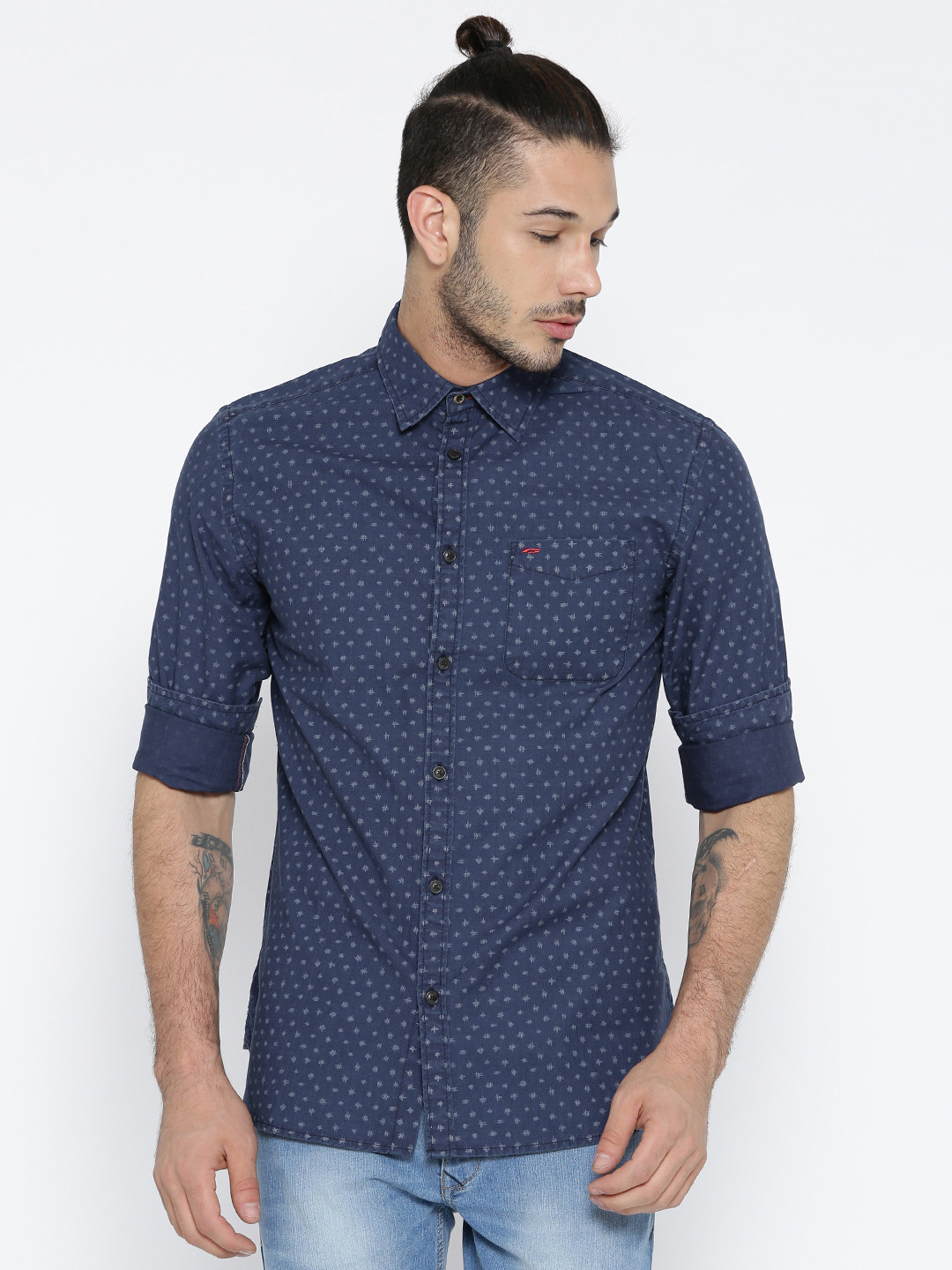 Buy Jack & Jones Men Blue Printed Denim Shirt Shirts for Men 1506890