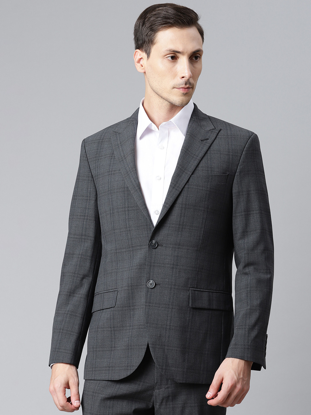 Buy Marks & Spencer Men Charcoal Grey & Black Tailored Fit Checked ...