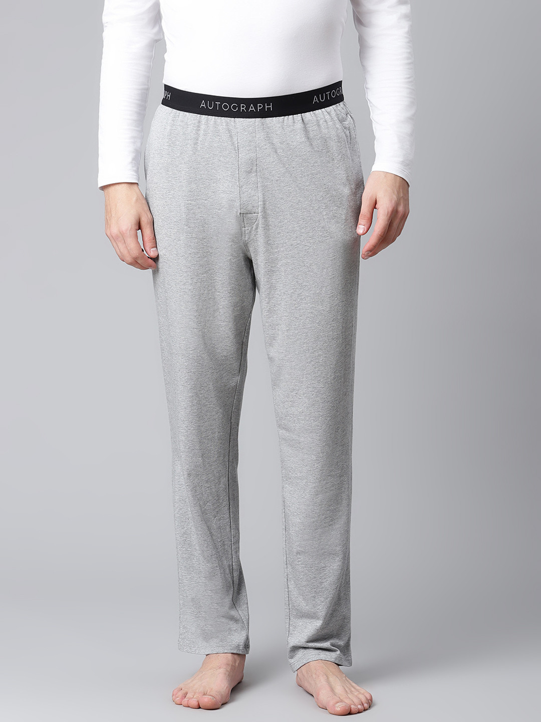 Buy Marks & Spencer Men Grey Melange Solid Lounge Pants Lounge Pants