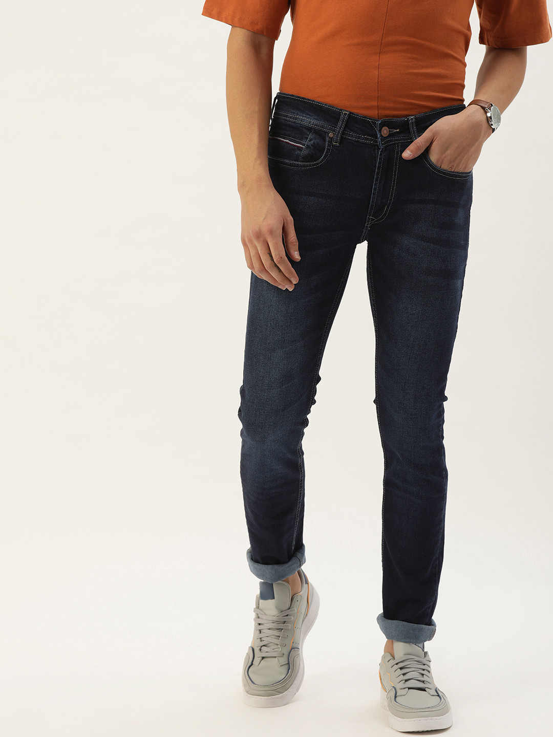 Buy PETER ENGLAND UNIVERSITY Men Navy Blue Skinny Fit Light Fade