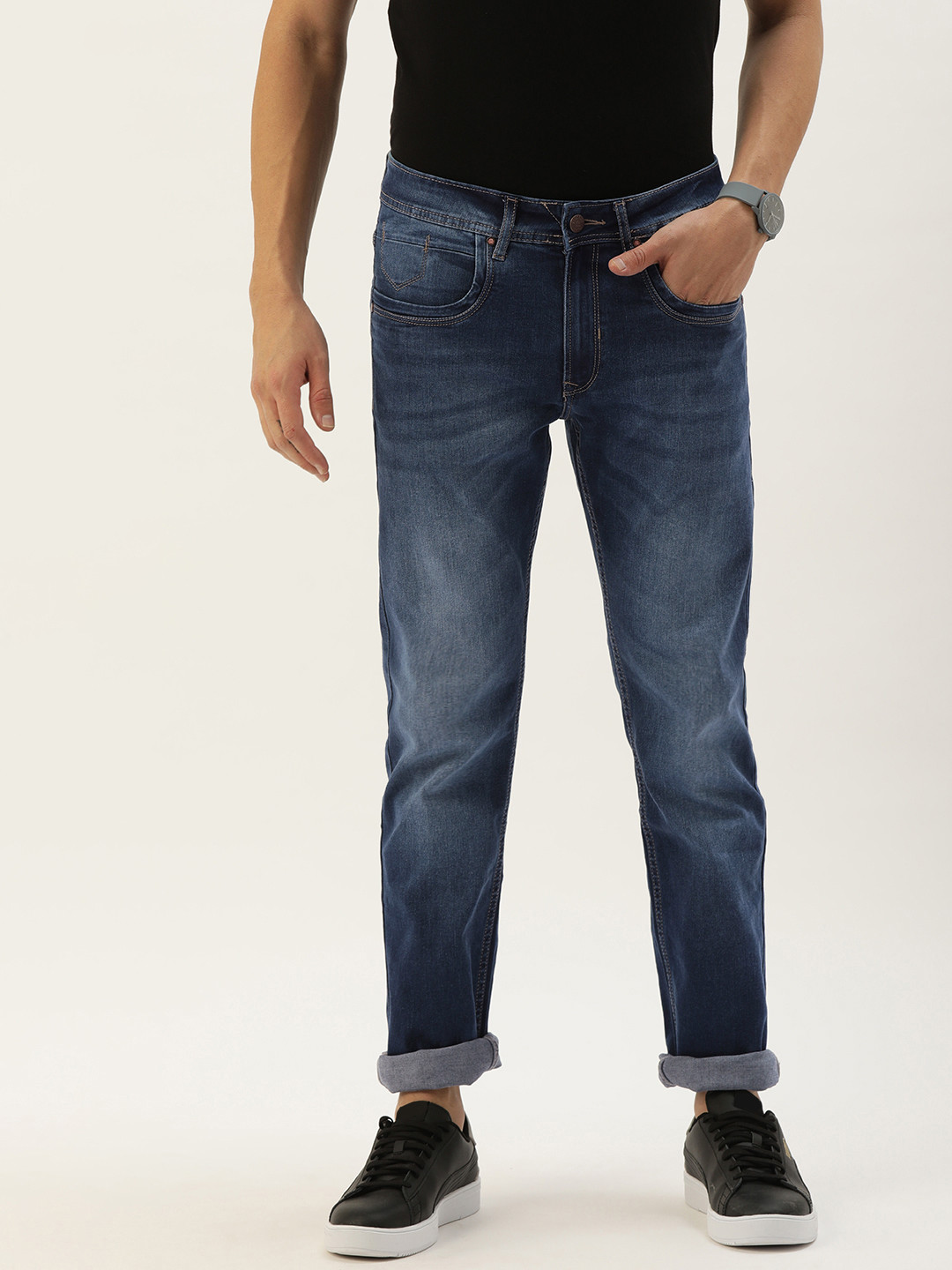 Buy PETER ENGLAND UNIVERSITY Men Blue Slim Fit Light Fade Stretchable