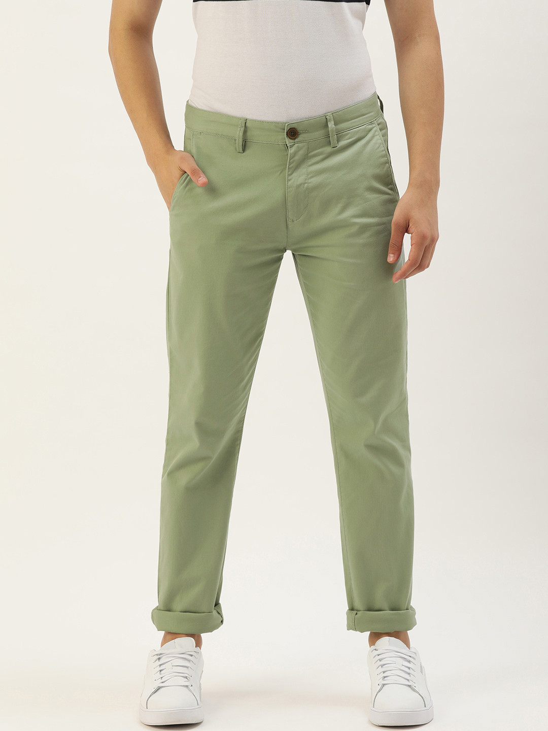 Buy PETER ENGLAND UNIVERSITY Men Green Super Slim Fit Chinos Trousers