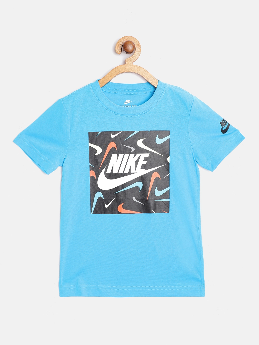 Buy Nike Boys Turquoise Blue Swooshfetti Box Logo Pure Cotton T Shirt ...