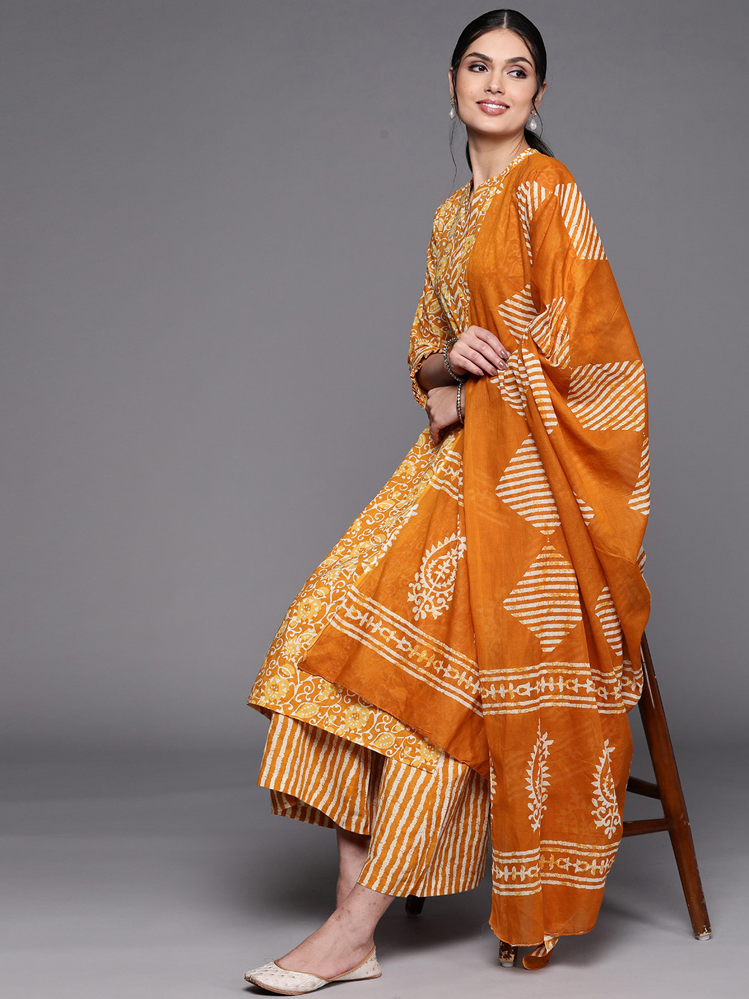 Buy Biba Orange Printed Pure Cotton Unstitched Dress Material Dress