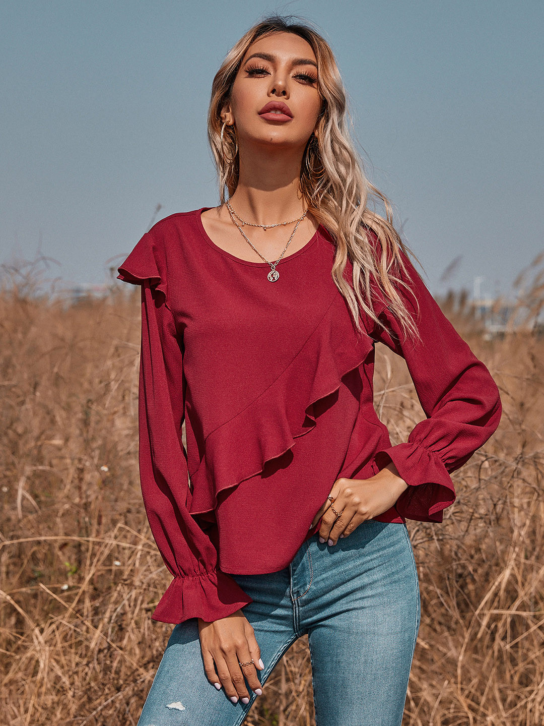 Buy URBANIC Maroon Ruffles Regular Top - Tops for Women 15084276 | Myntra